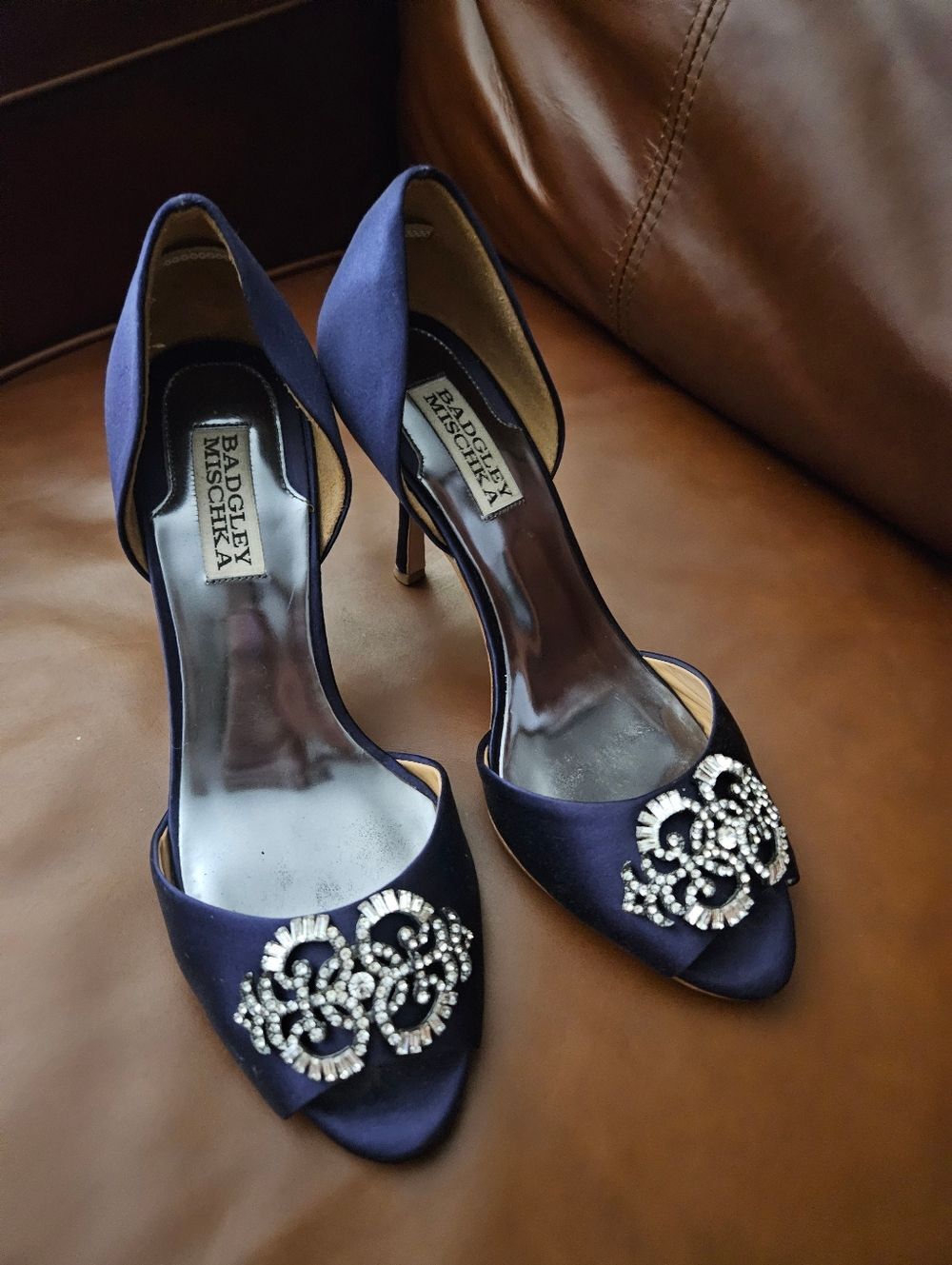 Badgley Mischka Satin D'Orsay Heels with Crystal Embellishment 7.5